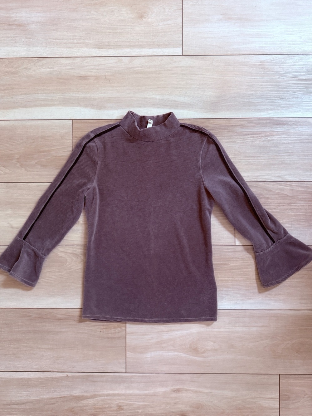 Free People Velvet Gray Corduroy Long Bell Sleeve Top Small Boho Fall Neutral